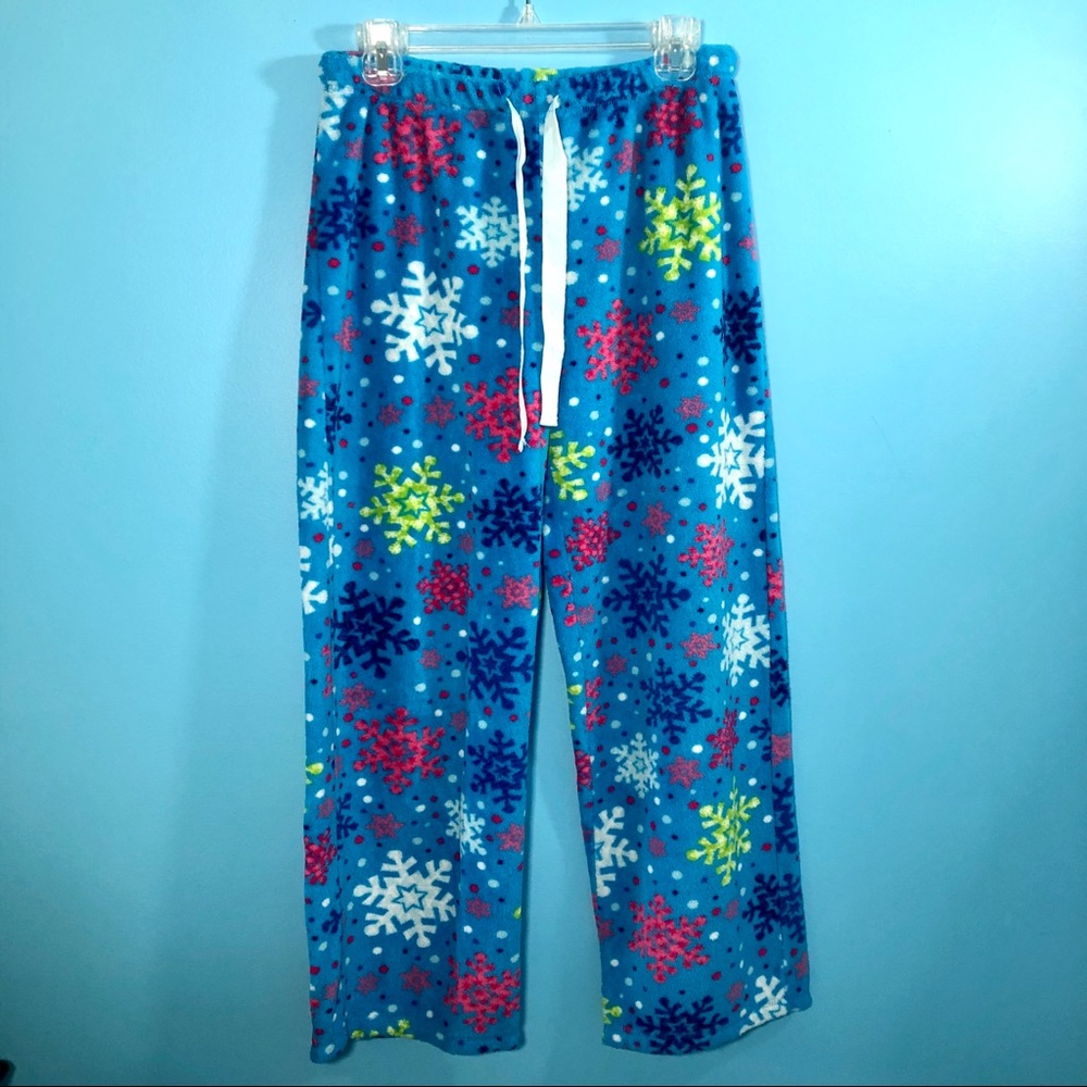 Blue Snowflakes Pajama Pants Fuzzy Sleep Winter